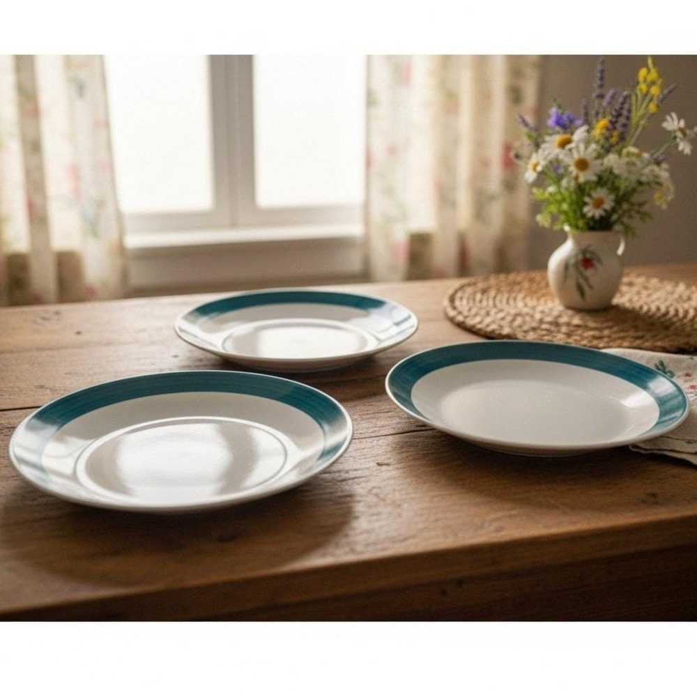 Gibson Everyday White With Green Band Set of 3 Salad Plates *